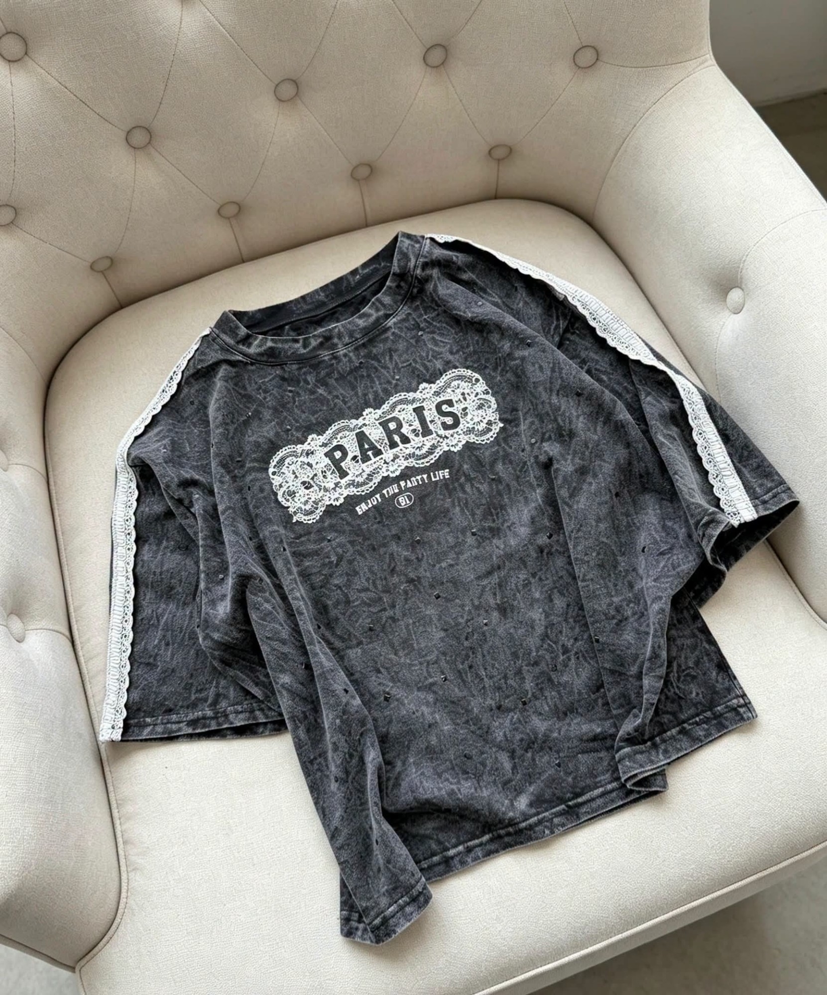Remeras Oversise Jaspeada Puntilla - Imagen 4