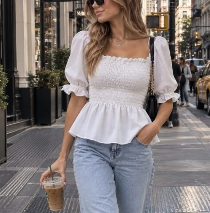 Blusa Fruncida de Lino Cey  M/c