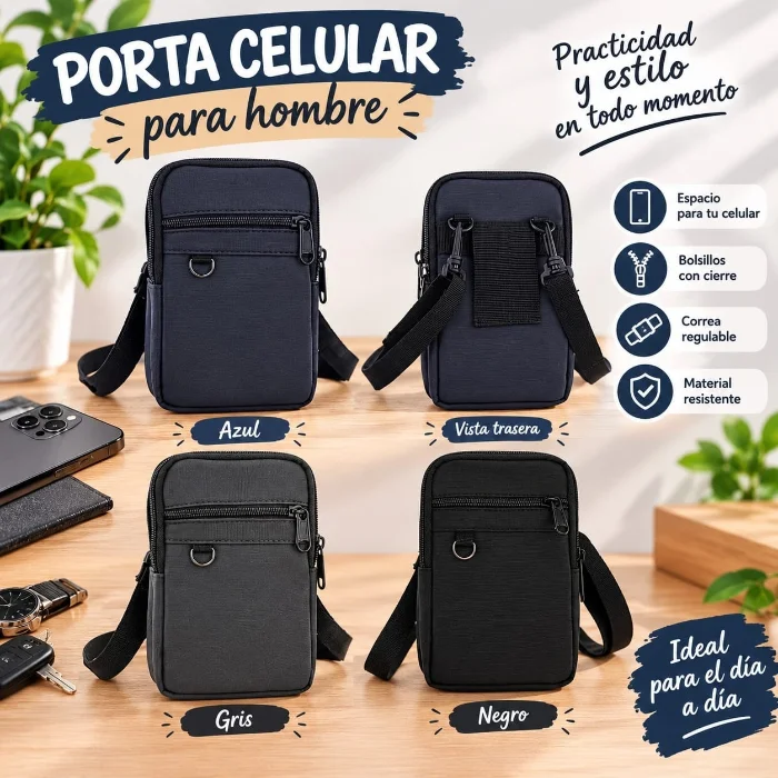 Porta Celular para Hombre Doble Compartimiento*   Engomado Excelente Calidad