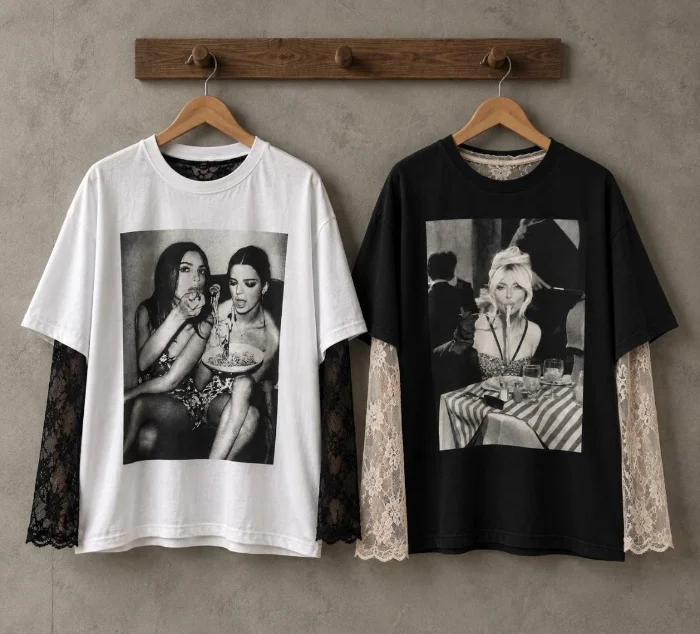 Combo Remera Over + Camiseta Encaje