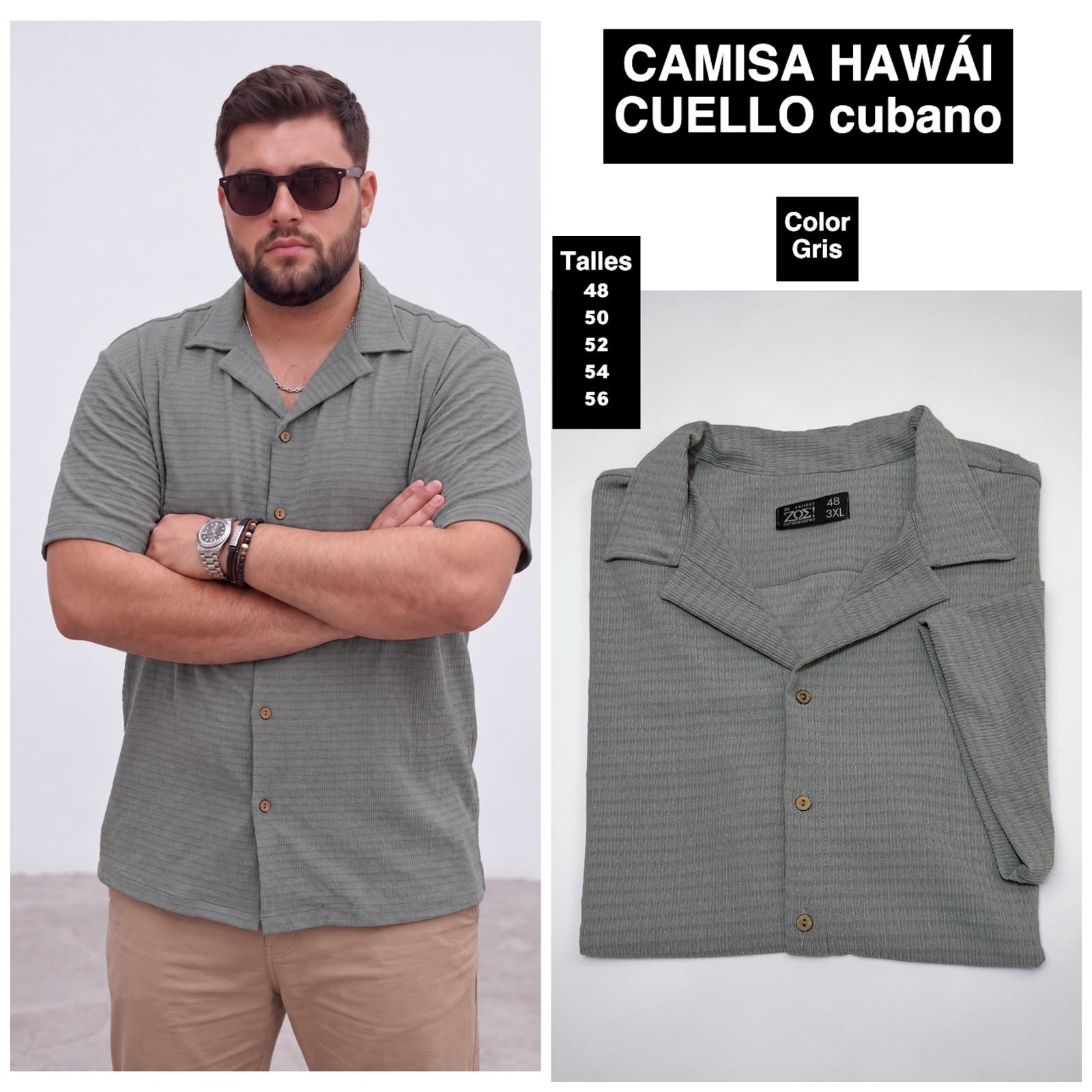 Camisa Hawai Cuello Cubano Talles Especiales - Imagen 4