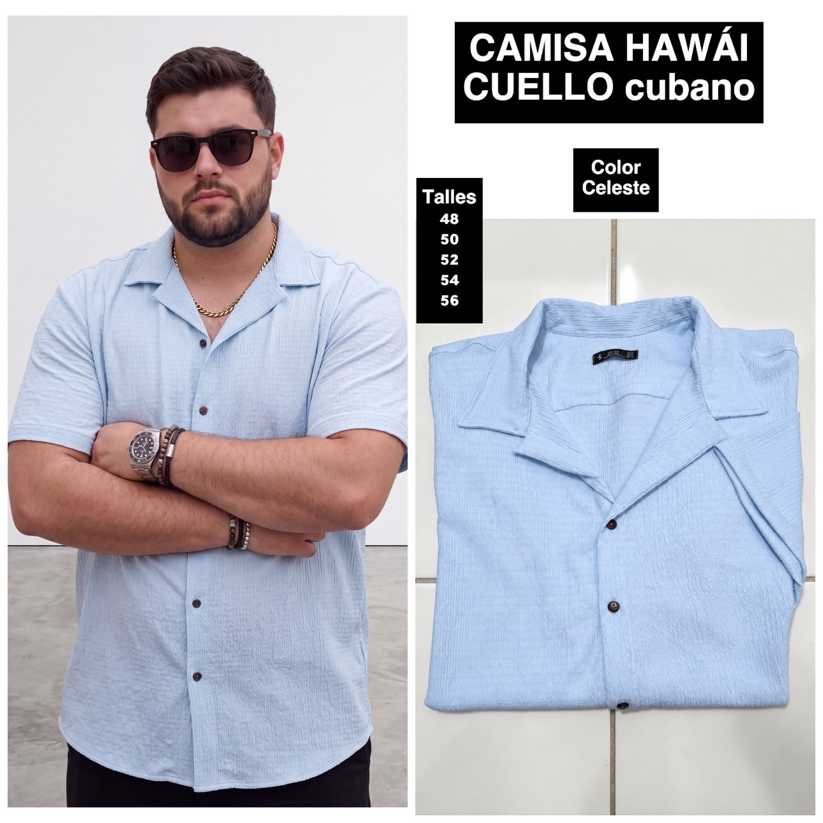 Camisa Hawai Cuello Cubano Talles Especiales - Imagen 4