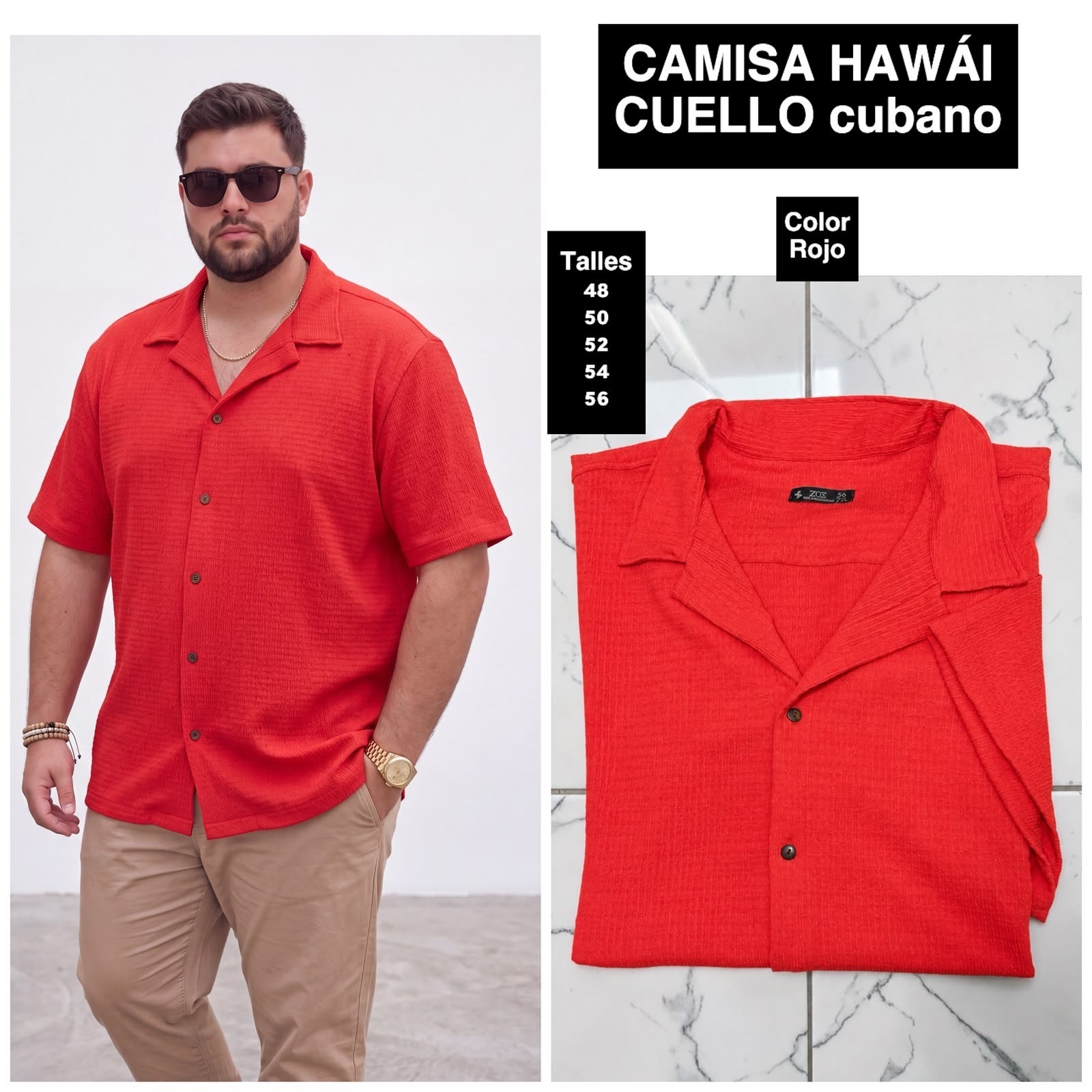 Camisa Hawai Cuello Cubano Talles Especiales - Imagen 3