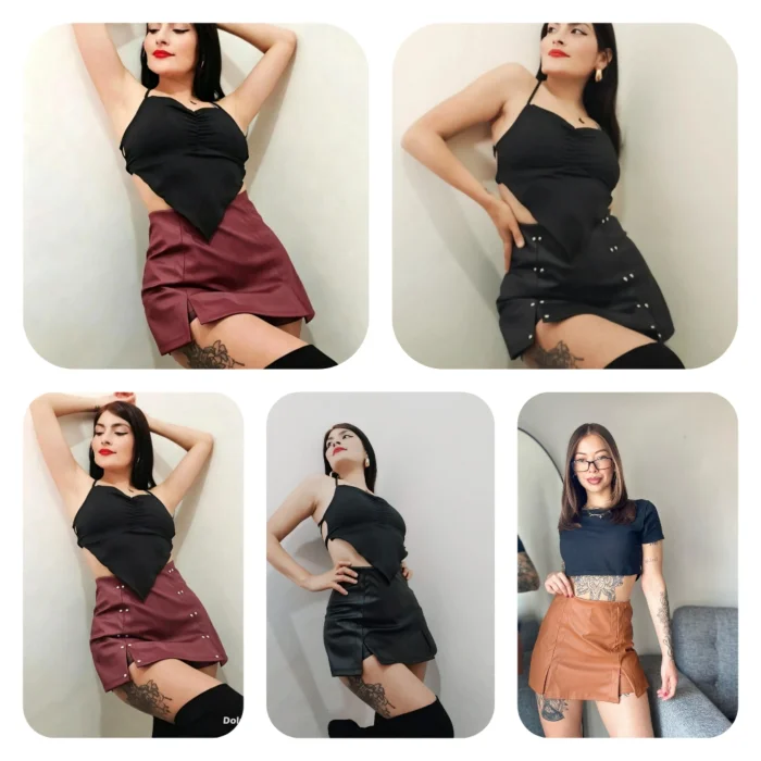 Shorts Pollera Cuerina Bordo C/tachas