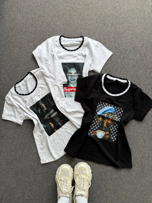 Remeras Estampadas Cuello Tejido