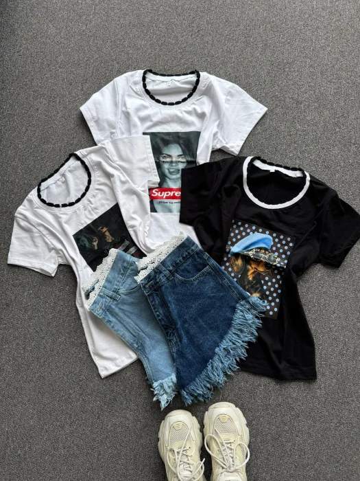Remeras Estampadas Cuello Tejido