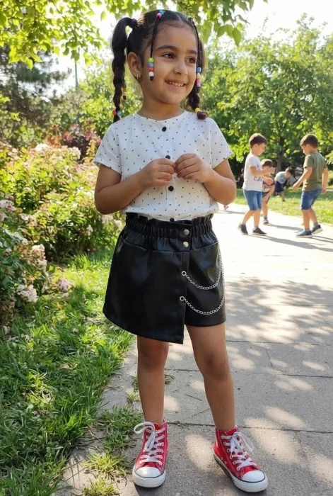 Shorts Pollera Engomado con Cadena