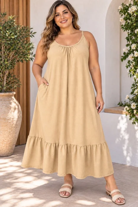 Vestido Largo con Bolsillos de Lino Cey