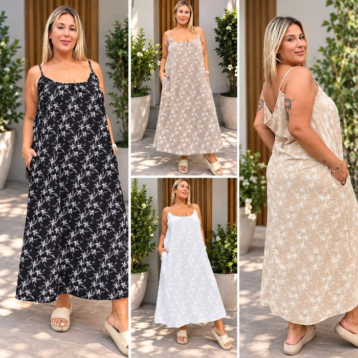 Vestido Largo con Bolsillo de Cey Puffing Floral