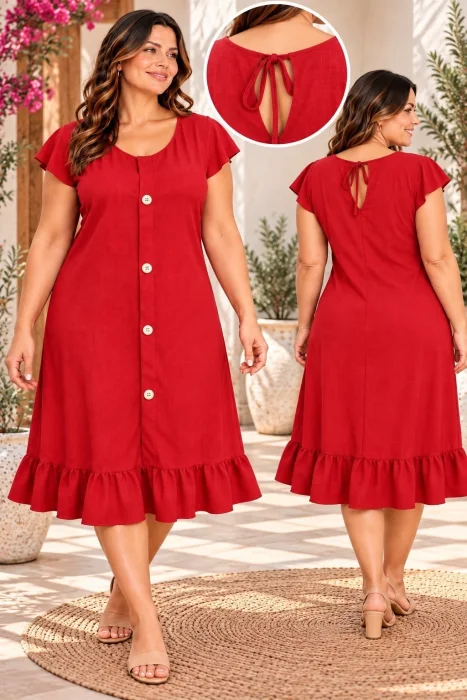 Vestido de Lino Spandex con Botones