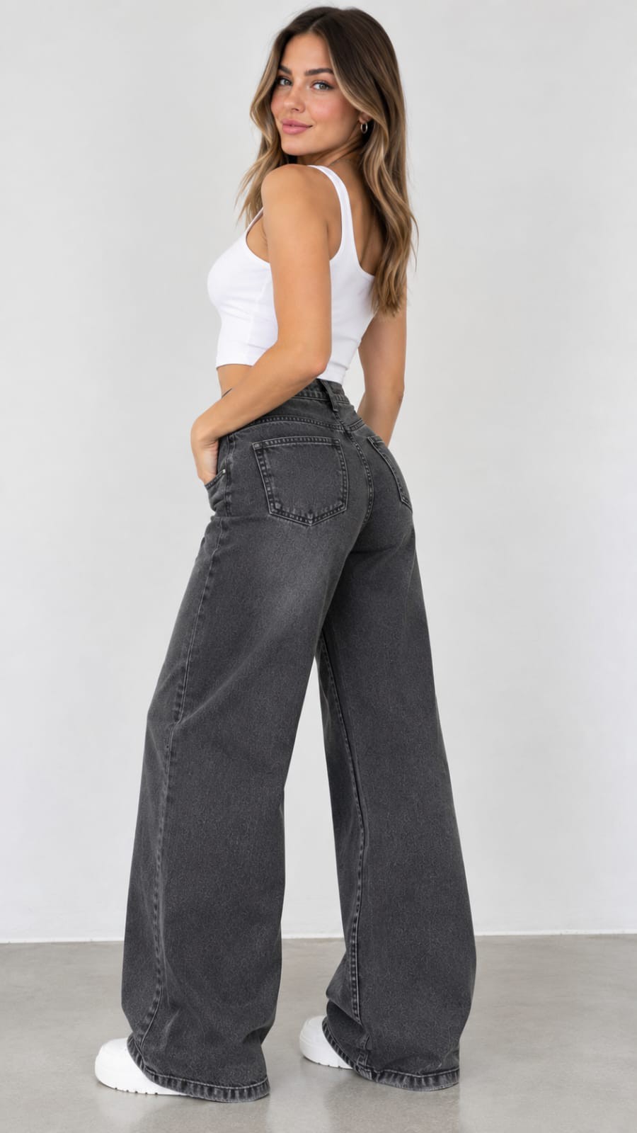 Wide Leg Elasrizado Gris Humo - Imagen 2