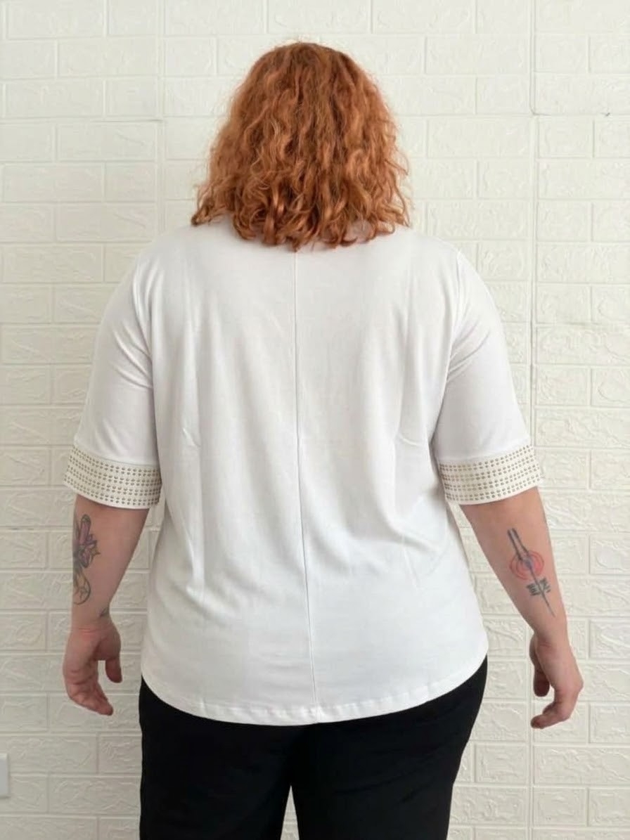 Remera Cuello Redondo con Stras  en Mangas!! - Imagen 2