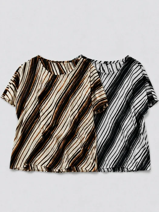 Blusa Athenas Arrugado Print Rayado
