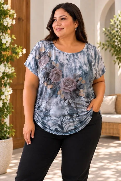 Remera con Strass de Seda Fría/crepe Importado