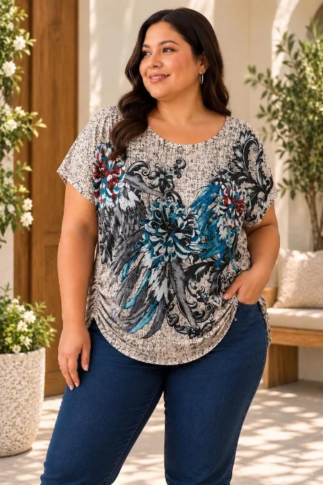 Remera con Strass de Seda Fría/crepe Importado