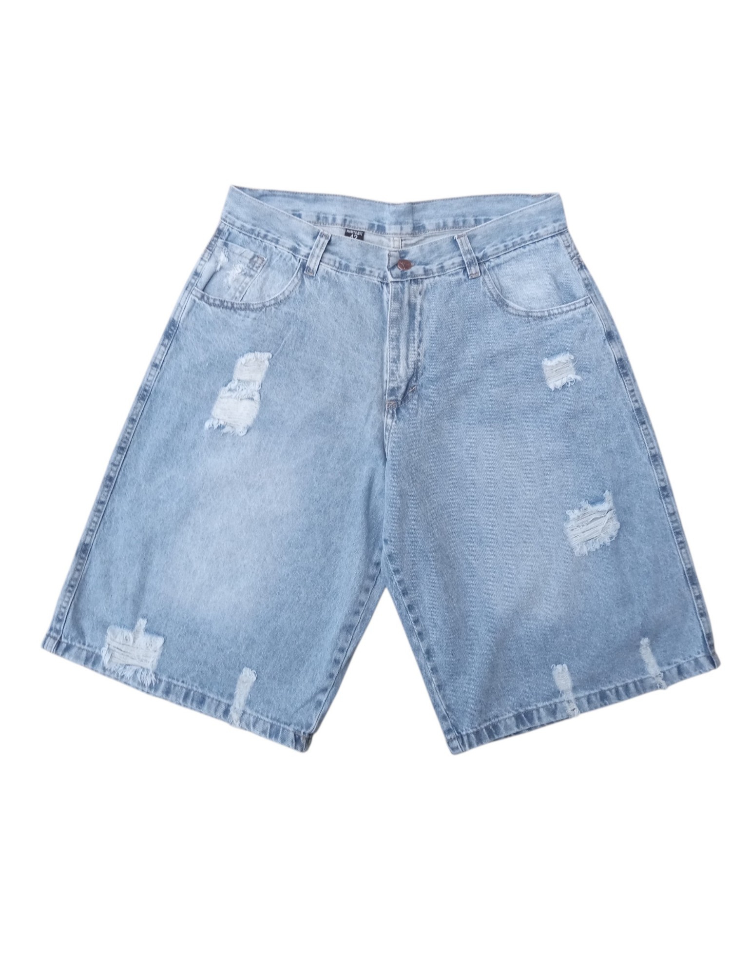 Jeans Bermuda Baggy Celeste con Rotura - Imagen 2