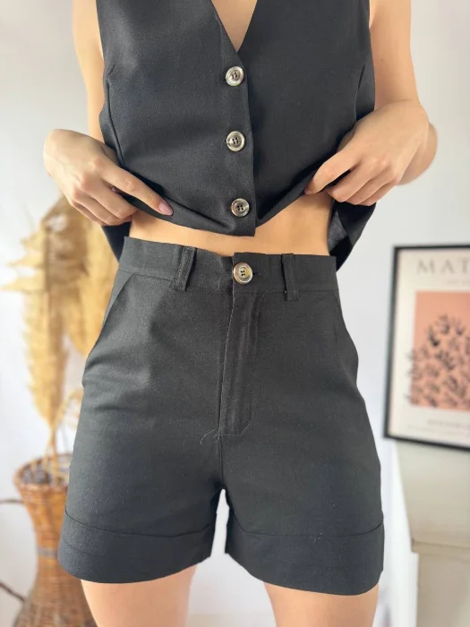 Short de Lino con Borde Rigido
