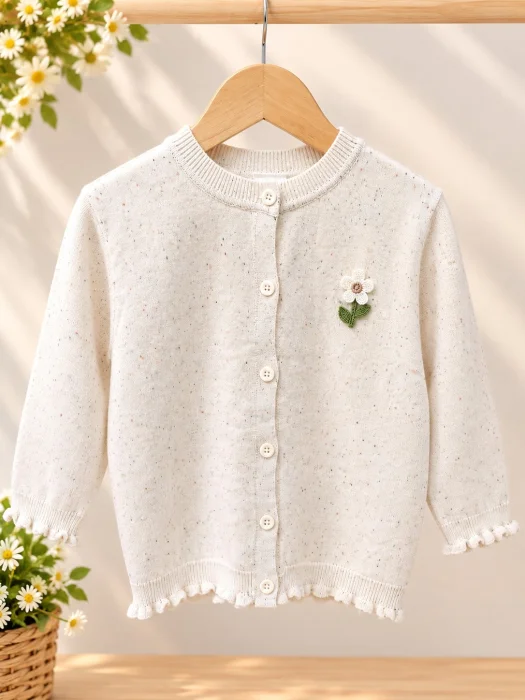Cardigan con Aplique de Flor