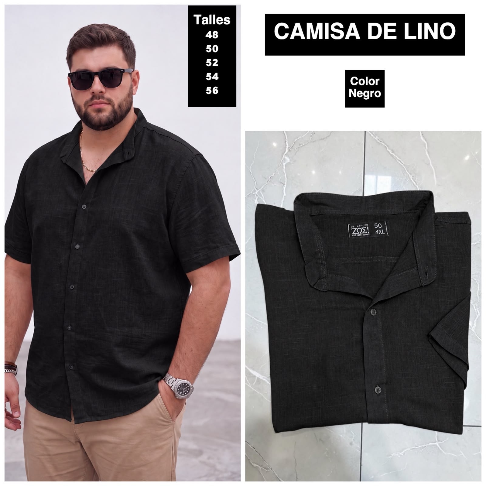 Camisa Cuello Mao Talles Especiales  Manga Corta - Imagen 7
