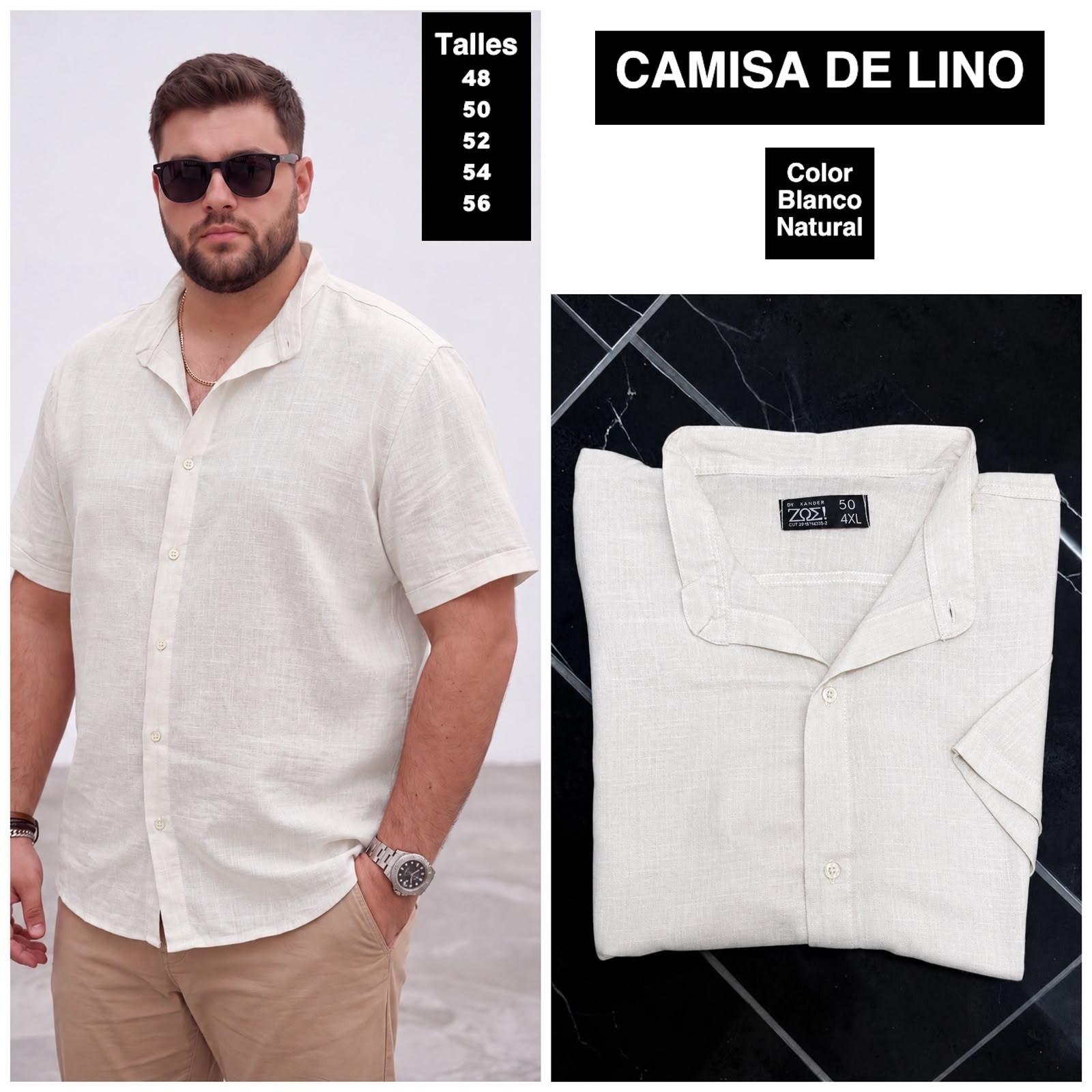 Camisa de Lino Manga Cor Talles Especiales - Imagen 3