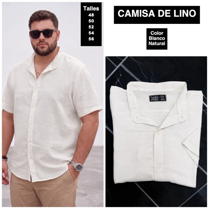 Camisa de Lino Manga Cor Talles Especiales