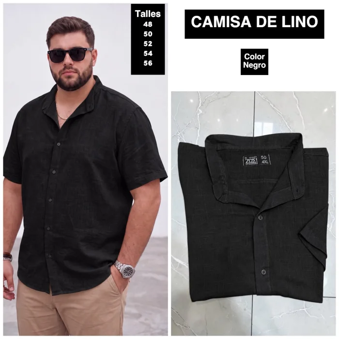 Camisa de Lino Cuello Mao Talles Especiales
