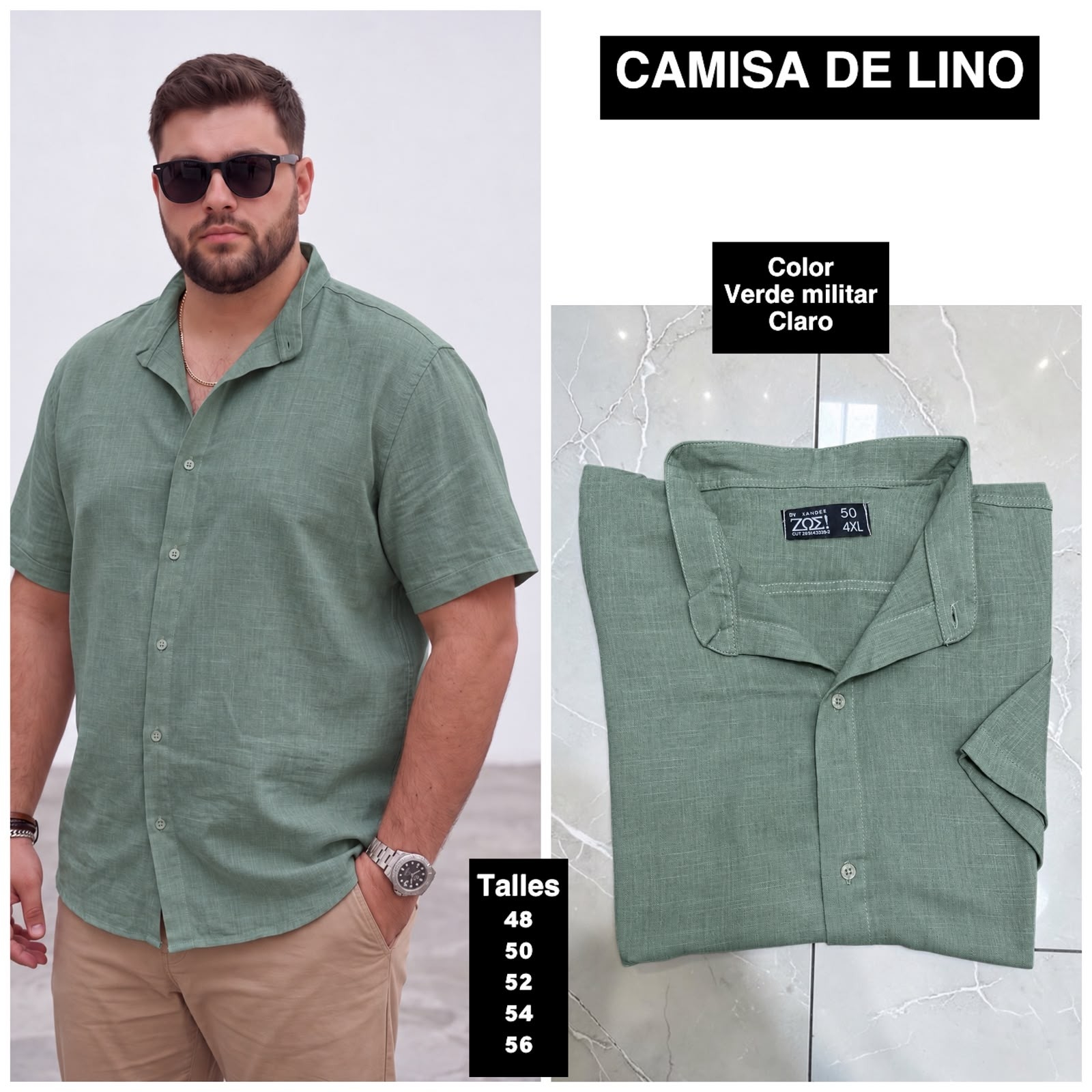 Camisa de Lino Cuello Mao Talles Especiales - Imagen 2