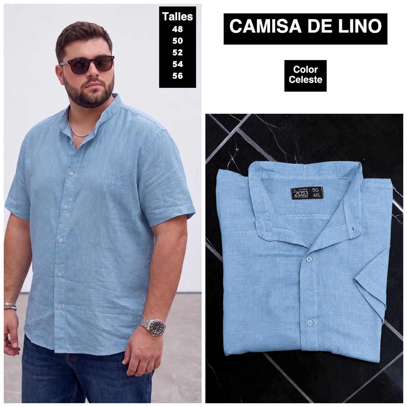 Camisa de Lino Cuello Mao Talles Especiales - Imagen 4