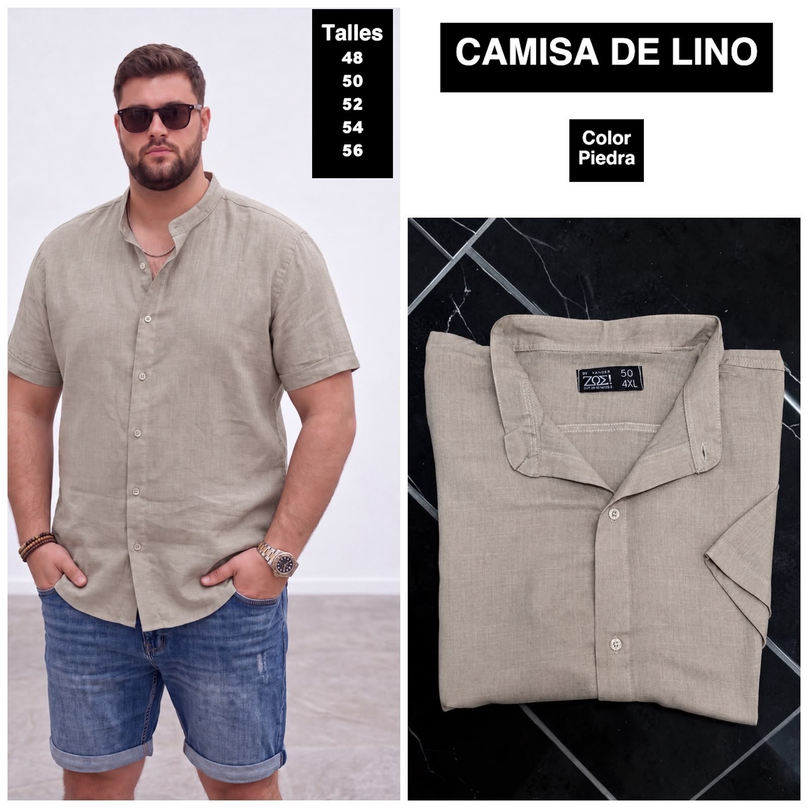 Camisa de Lino Cuello Mao Talles Especiales - Imagen 4