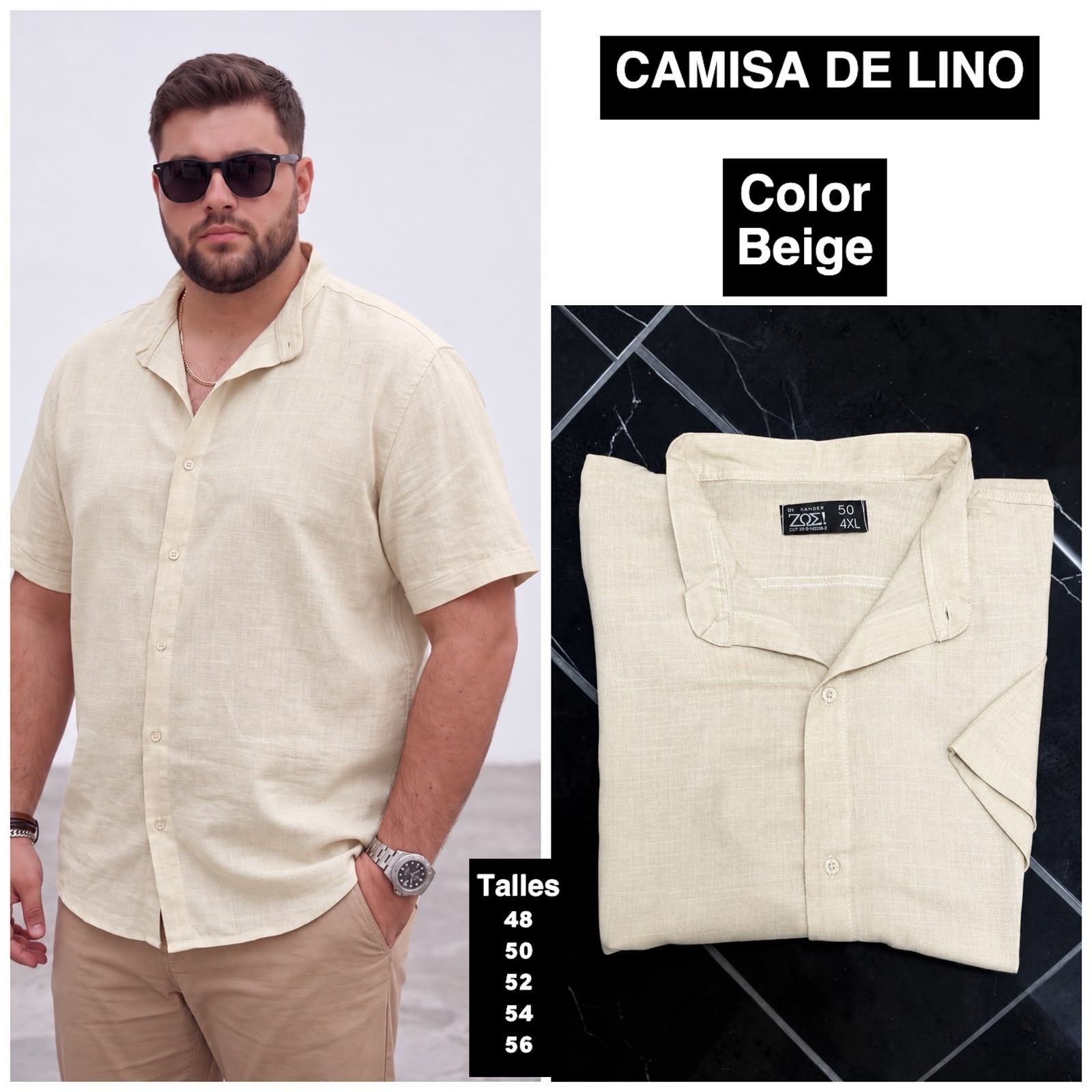 Camisa de Lino Cuello Mao Talles Especiales - Imagen 6