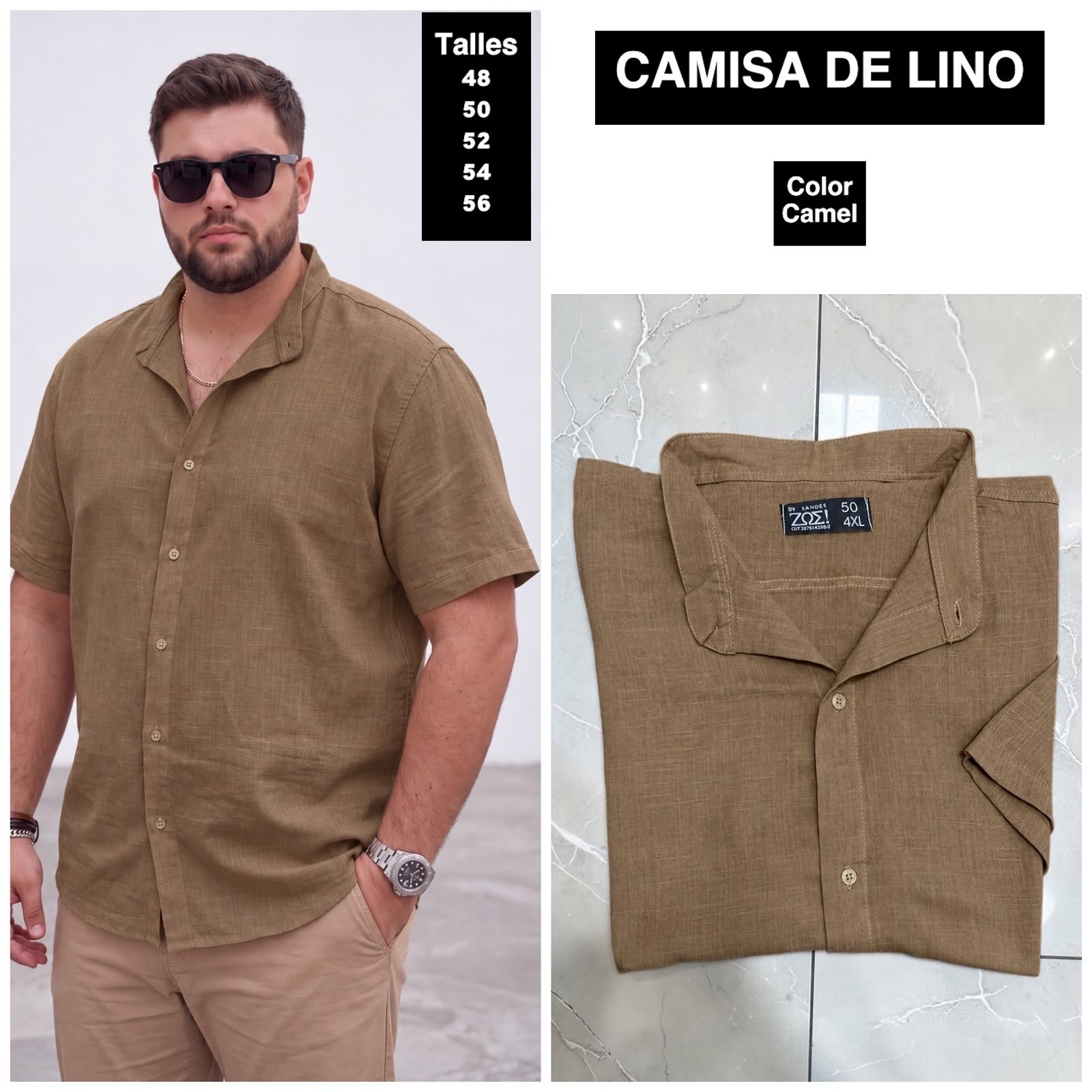 Camisa de Lino Cuello Mao Talles Especiales - Imagen 7