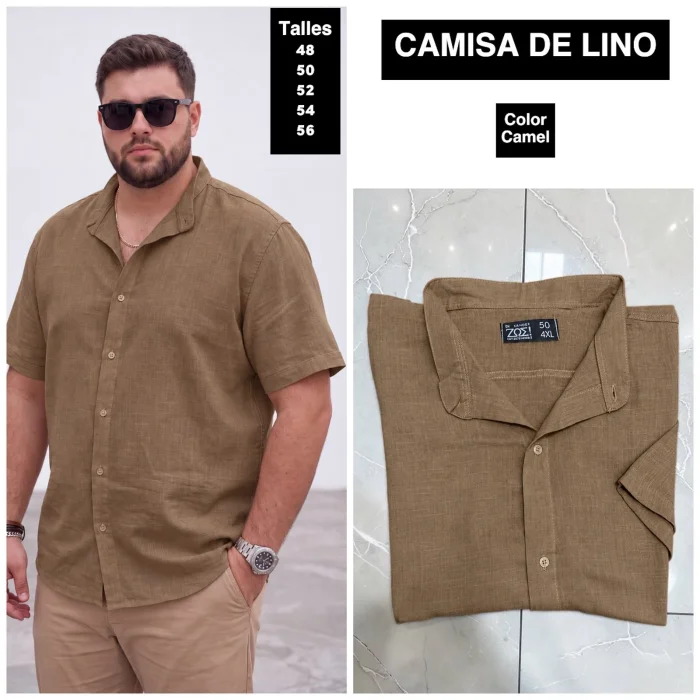 Camisa de Lino Cuello Mao Talles Especiales