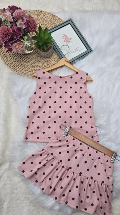 Conjuntos Wafle Algodón Lunares. Blusa y Short Pollera.