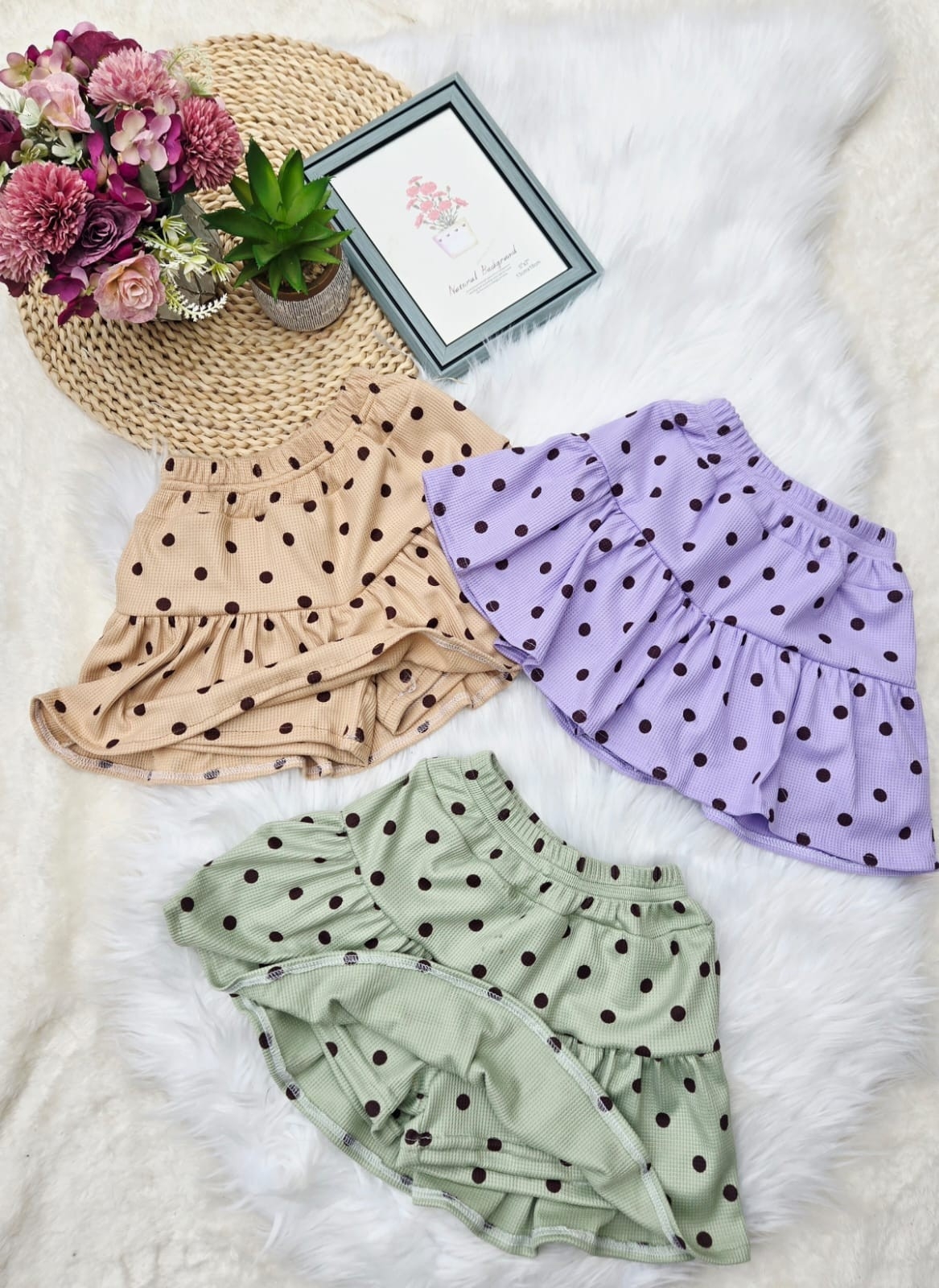 Conjuntos Wafle Algodón Lunares. Blusa y Short Pollera. - Imagen 3