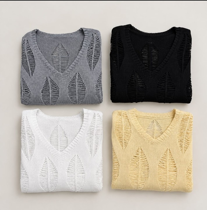 Sweater Hilos de Algodón Diseño Hojas - Imagen 3