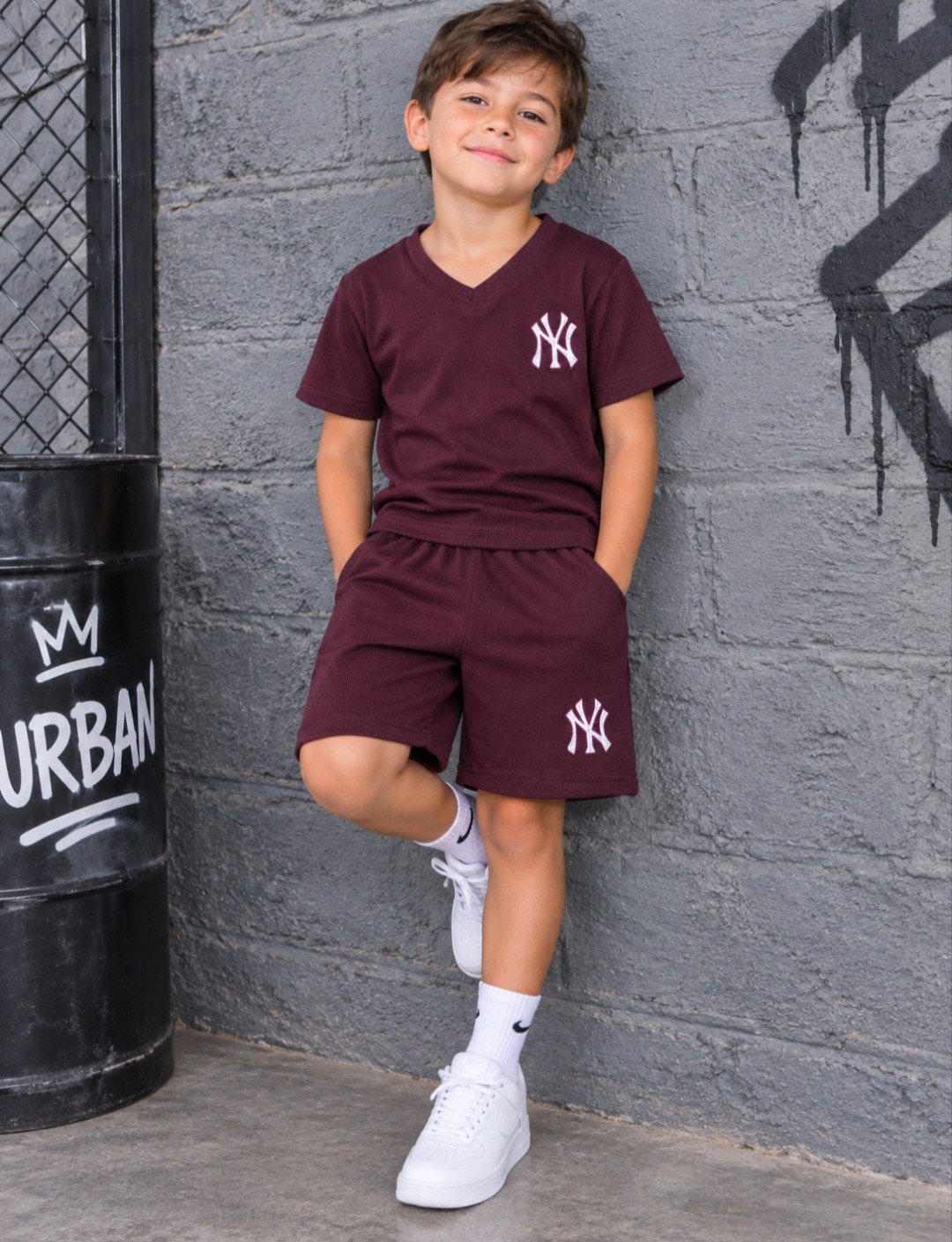 Conjuntos New York  de Wafle Premium Bordo - Imagen 2