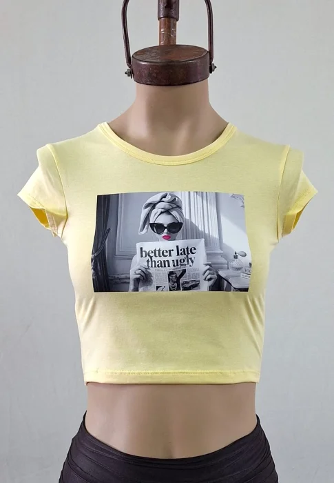 Remera Top Estampado Chica Better Late Than Ugly Algodon con Lycra