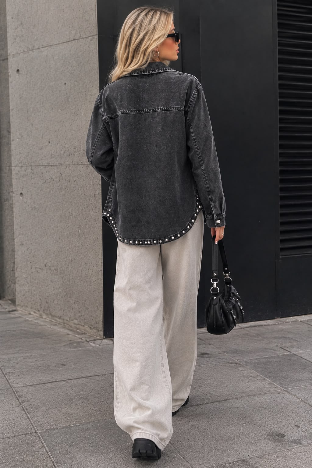 Camisaco Jeans Gris Nevado con Tachas - Imagen 3