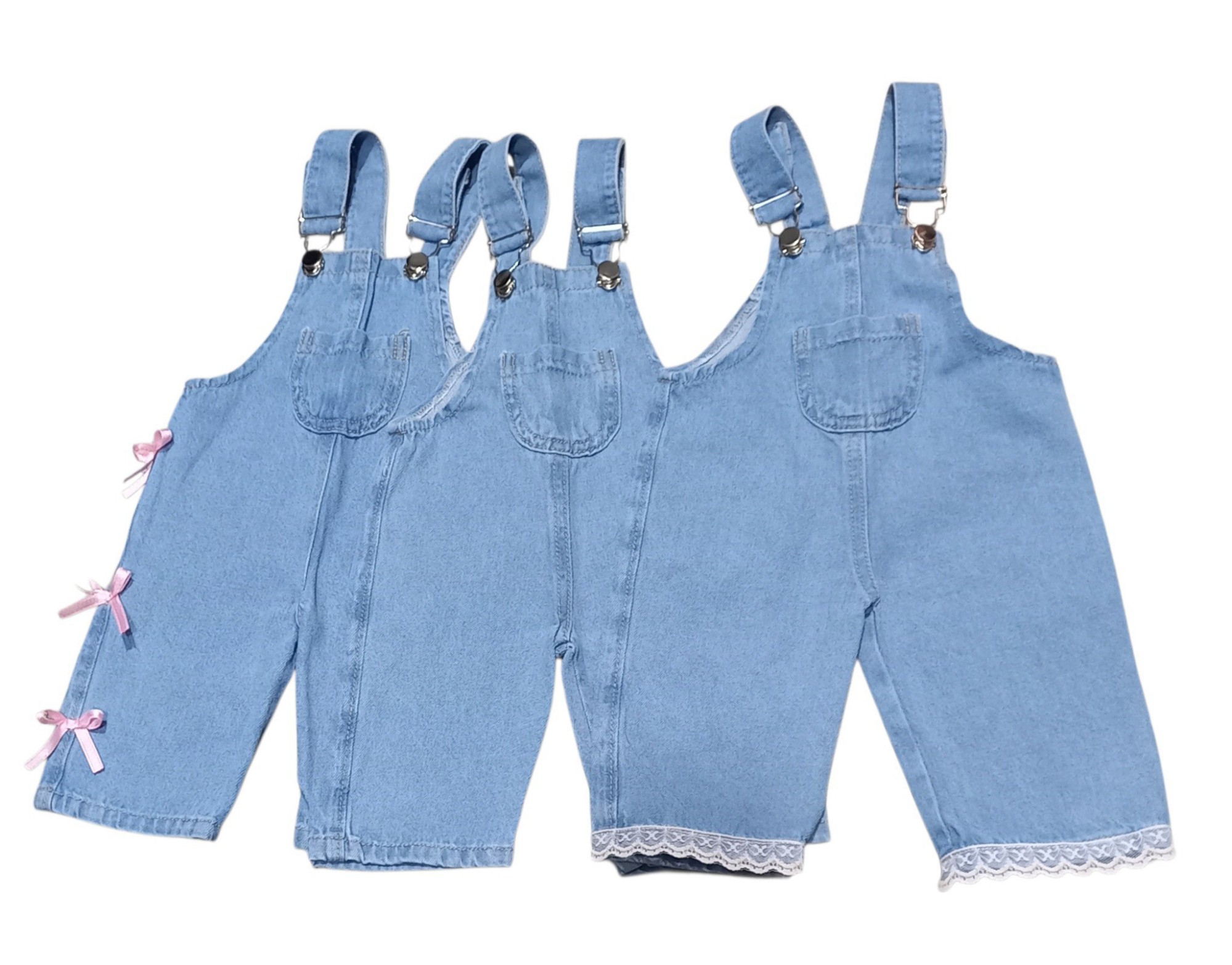 Jardinero de Jeans Rígido con Moños, Puntilla y Lisos para Bebes Unisex - Imagen 2