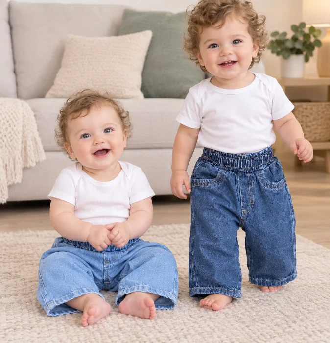 Pantalón Baggy de Jeans y Gabardina Rígido de Bebés Unisex