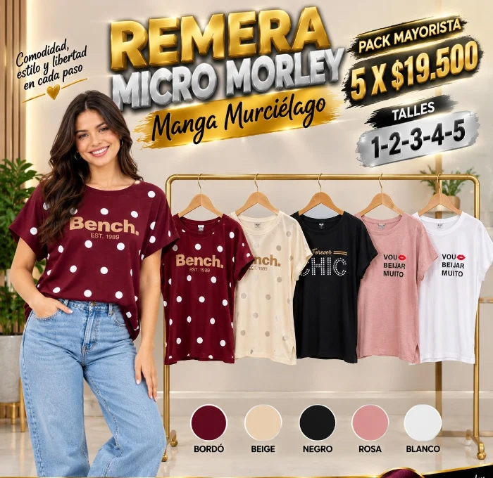 Remera Dama Tela Micro Morley  Manga Murciélago