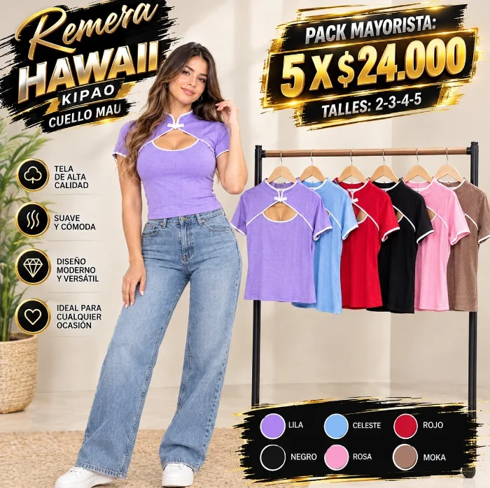 Remera Kipao Hawaii con Cuello Mau