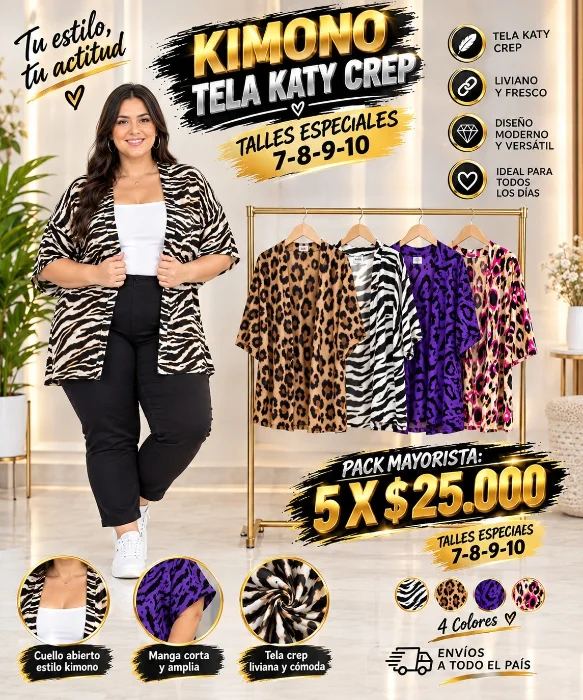 Kimono Talles Especiales Tela Katy Crep