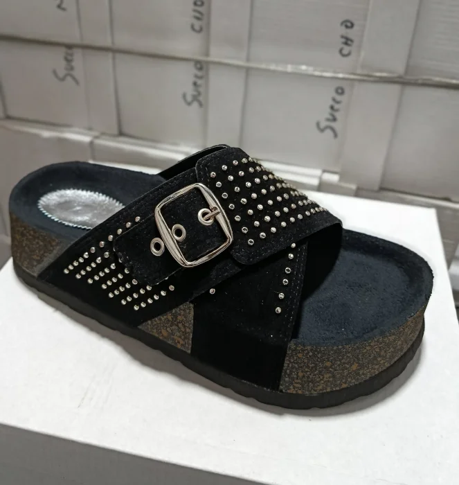 Sandalias Altas Negro Hebilla Regulable