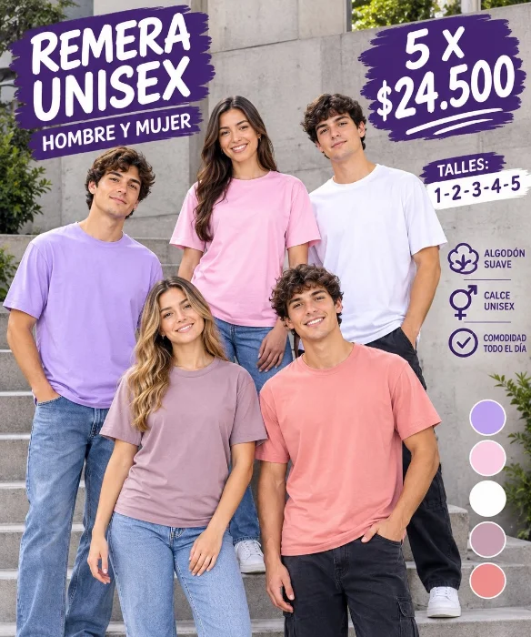 Remera Lisa Algodon Peinado para Estampar Dft Unisex
