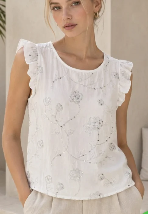 Blusa Twil Bordado y Brillo