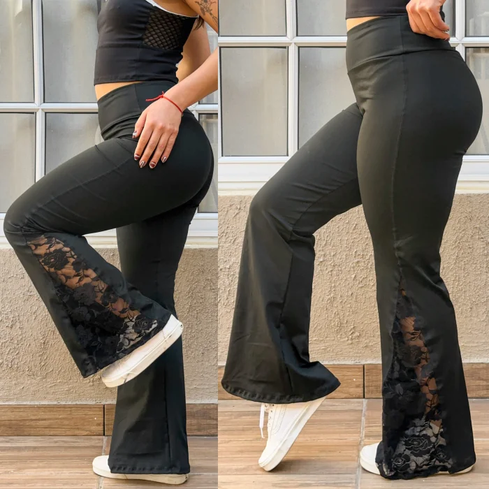 Oxford Encaje Recorte Lycra Leggin Campana Acampanado Lycra Recorte Encaje