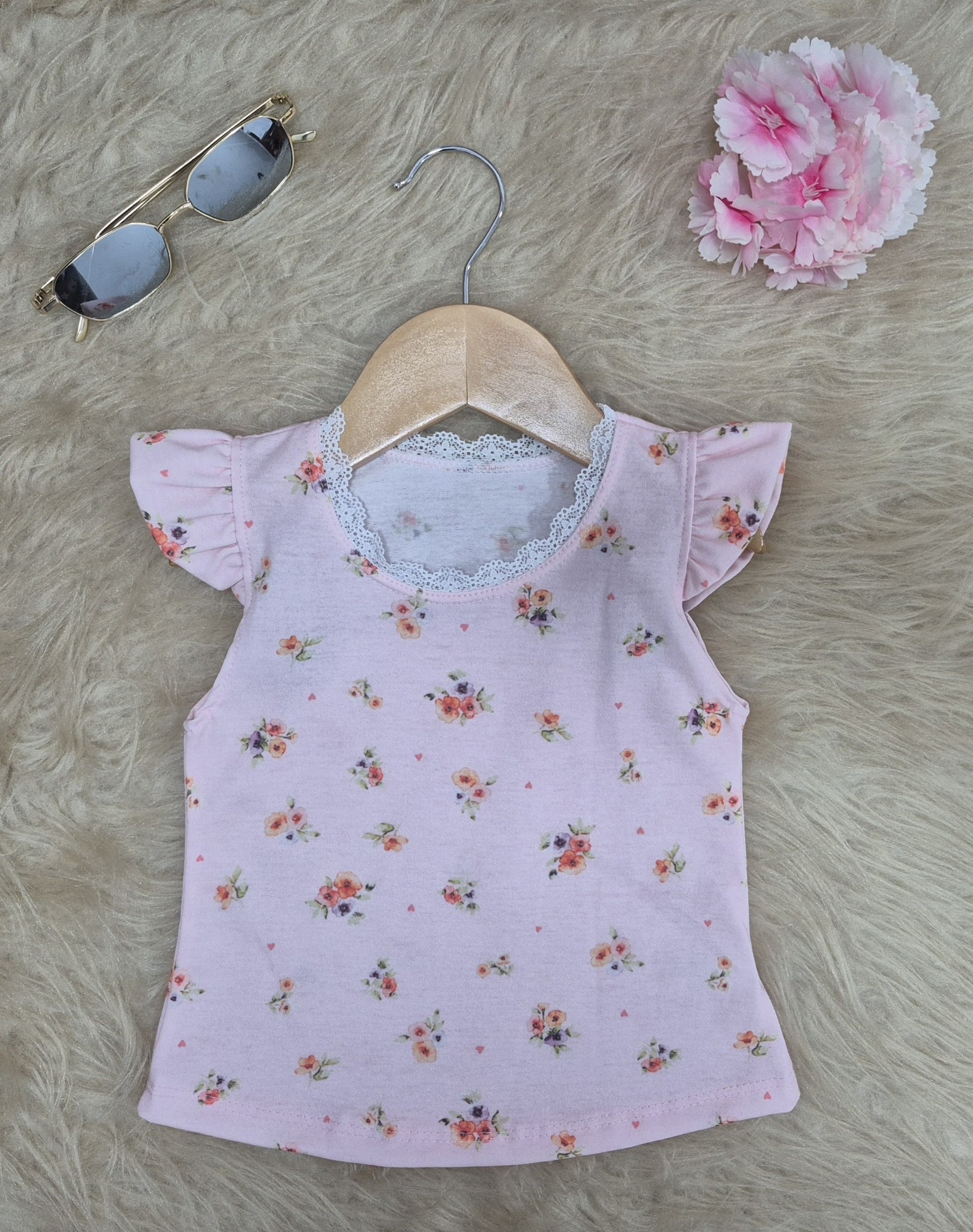 Musculosa   Flor Volado  con Puntilla  Algodon Semi Peinado - Imagen 2