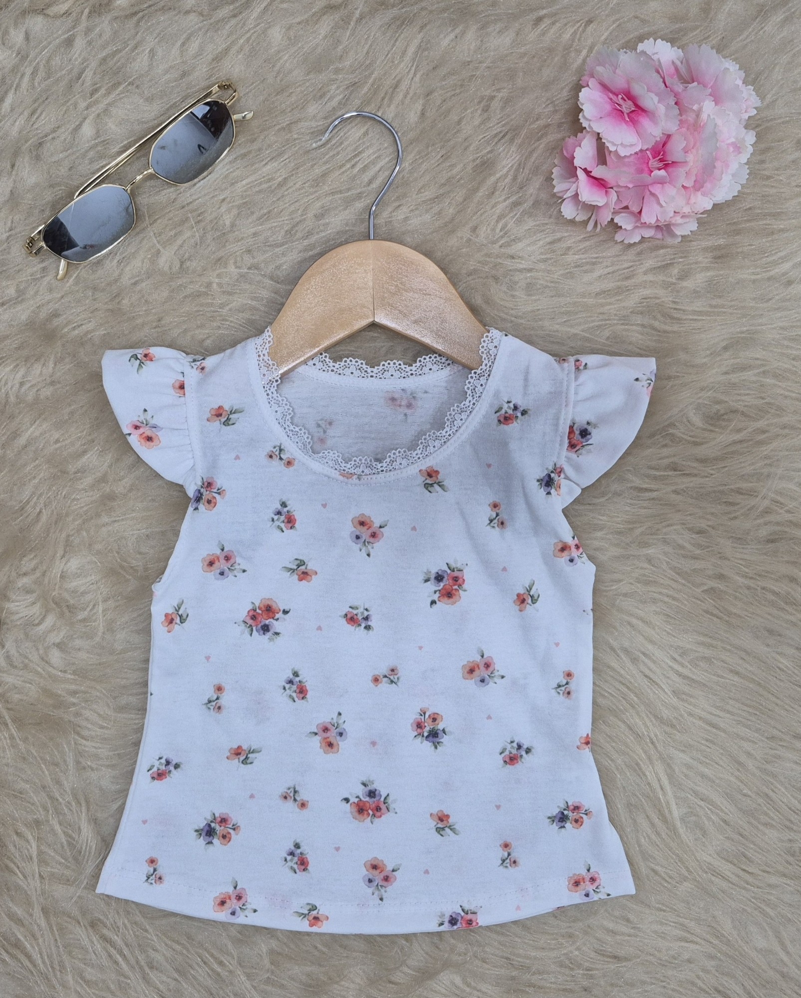 Musculosa   Flor Volado  con Puntilla  Algodon Semi Peinado - Imagen 3