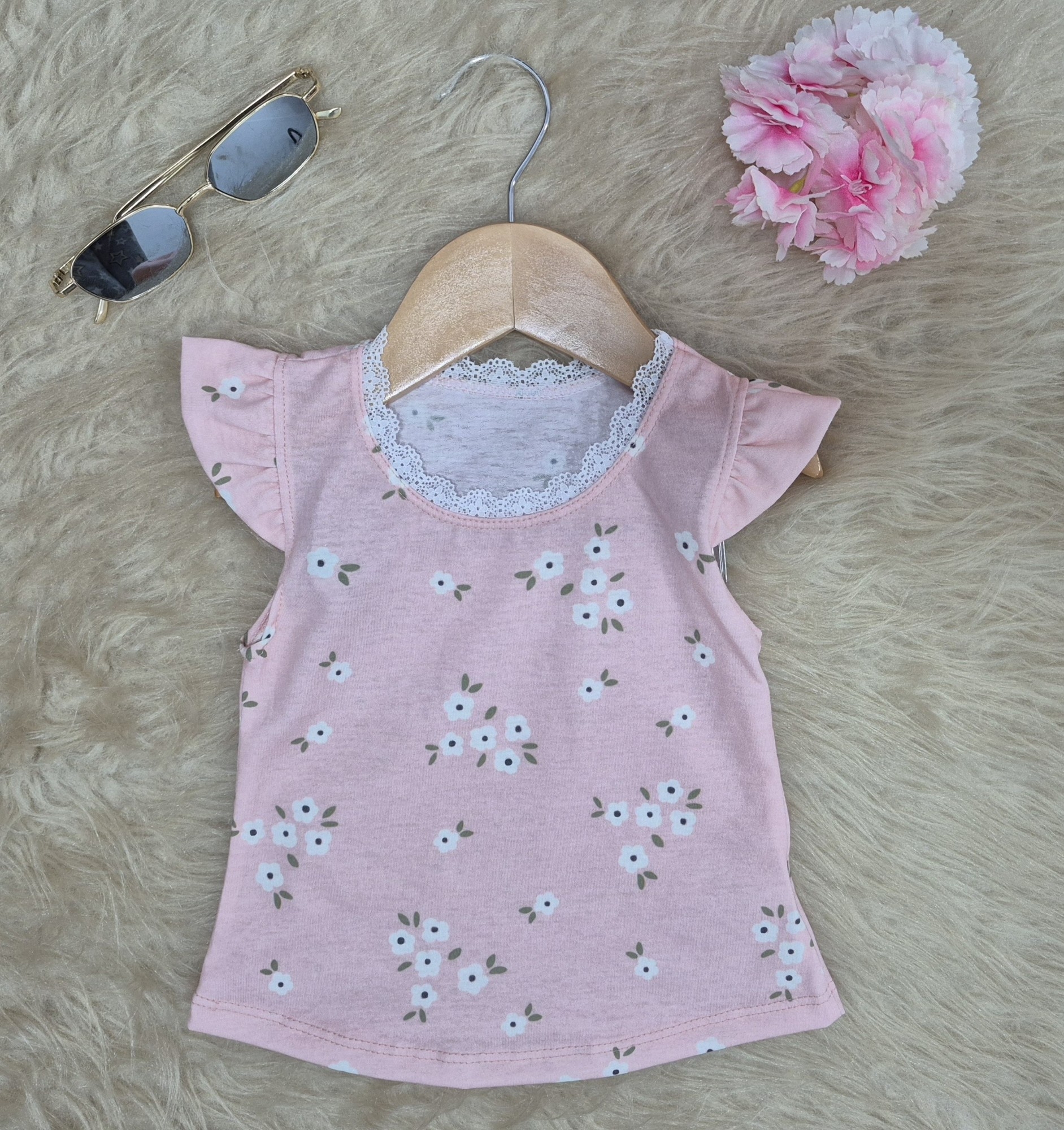 Musculosa   Flor Volado  con Puntilla  Algodon Semi Peinado - Imagen 4